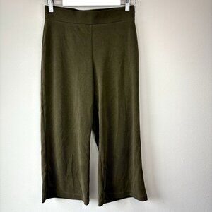 Loft Petite Pull On Wide Leg Pants in Knit Olive Green SP